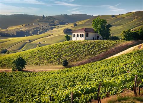 Premium AI Image | Picturesque vineyard with rolling hills covered in grapevines