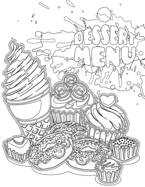 coloriages adulte gratuit, menu dessert - Artherapie.ca