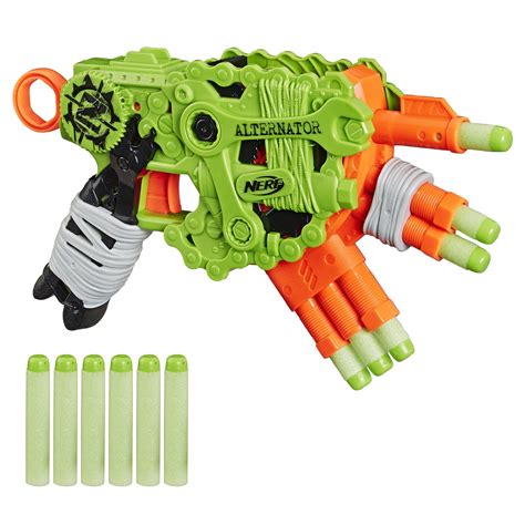 Nerf Zombie Strike Alternator Blaster, 6 Dart Capacity, 12 Official ...