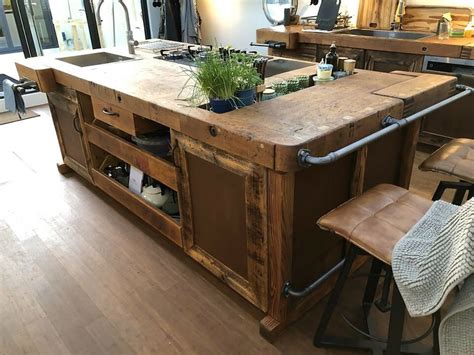 INDUSTRIAL Style Kitchen Island Entirely in Solid Wood - Etsy