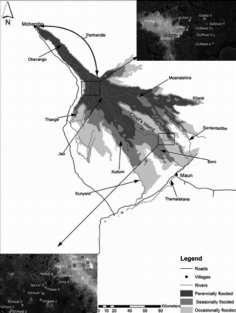 Map of the Okavango Delta with location of sample stations and... | Download Scientific Diagram