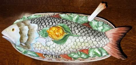 RARE FIND VINTAGE Italian Fish Shaped Hand Painted Ceramic Soup Tureen ...