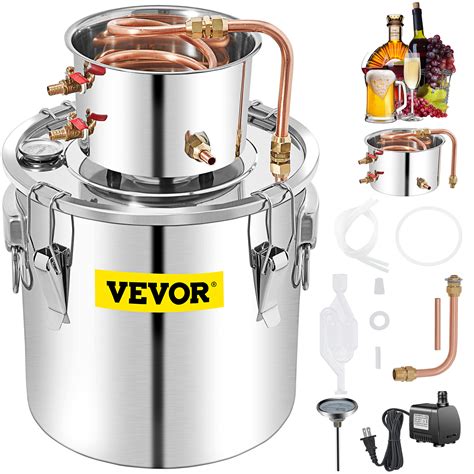 VEVOR Alcohol Still, 50L Stainless Steel Water Alcohol Distiller w/ Condenser, 13.2Gal Wine ...