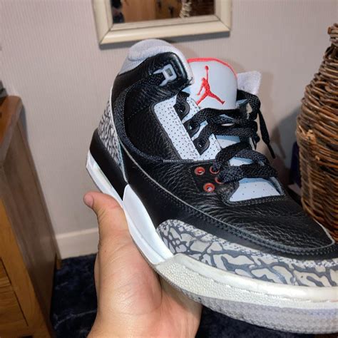 Jordan 3 black cement Colour- black Size-6 uk US... - Depop