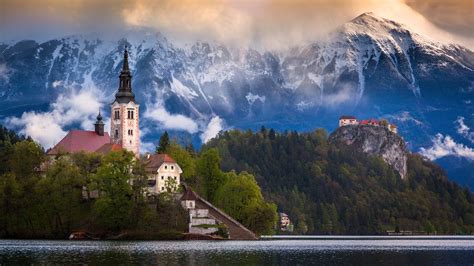 architecture, house, church, building, Lake Bled, Slovenia, island ...