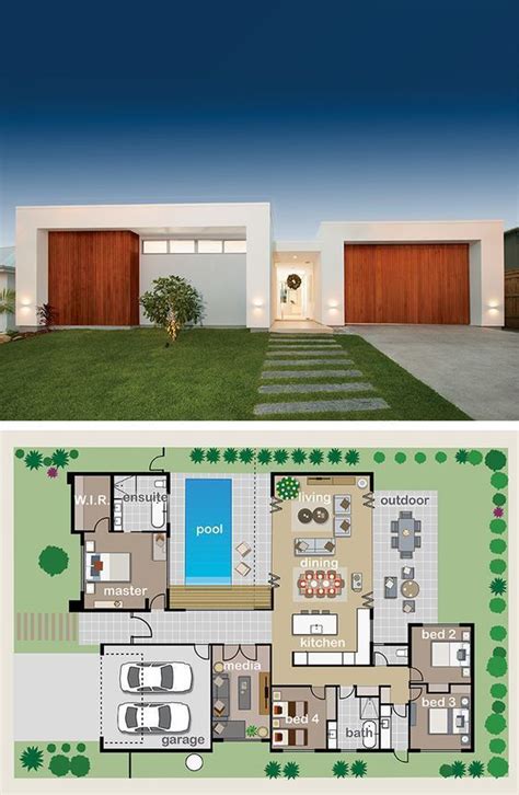 Floor Plan Friday: The pool is the showpiece | Modern house floor plans ...