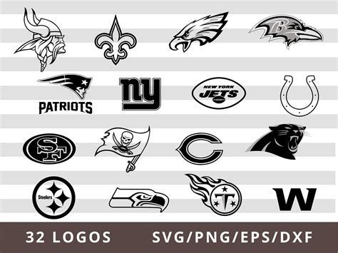 NFL Svg Nfl Team Logo Svg Black and White Nfl Svg Bundle | Etsy
