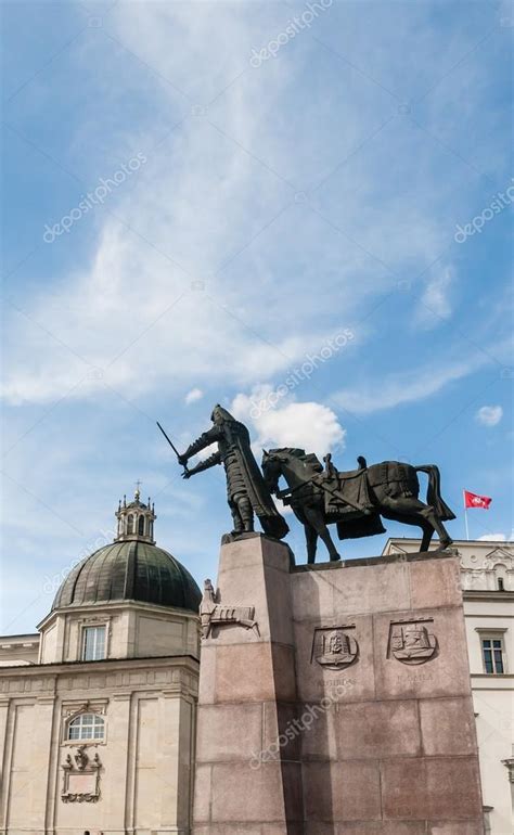 Monument to Duke Gediminas in Cathedral Square. Vilnius, — Stock Photo ...