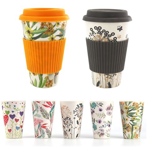 300-450ml portable travel reusable bamboo fiber coffee cup eco-friendly water drinking mug Sale ...