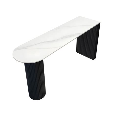 Black Free Form Modern Bar Table with Stone Top and Steel Double Pedestal Base - Without Chairs ...