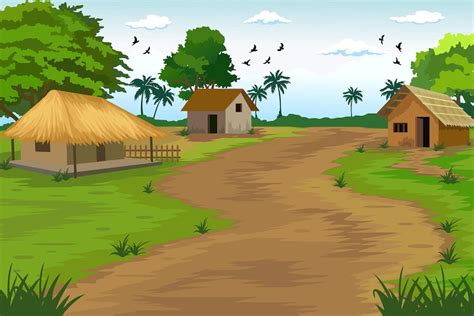 Premium Vector | Indian Village Background Illustration. A beautiful village with farmlands ...