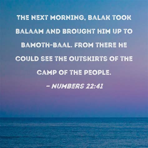 Numbers 22:41 The next morning, Balak took Balaam and brought him up to Bamoth-baal. From there ...