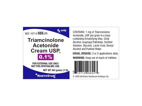 Triamcinolone Acetonide Cream, 0.1%, 454 g North Starx (RX) Ingredients and Reviews