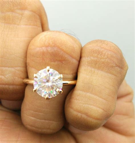 Classic Round 3.00 Carat Brilliant Cut Moissanite Solitaire Engagement Ring 14k Yellow Gold ...