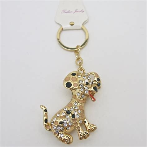 Dalmatian Dog Keychain in Gold-Tone