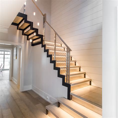 Modern Stairs with Stainless Railing - Greenwich, CT - Keuka Studios