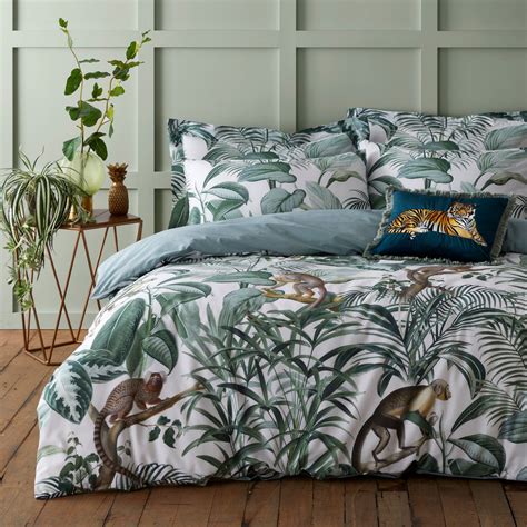 Jungle Green 100% Cotton Reversible Duvet Cover and Pillowcase Set in ...