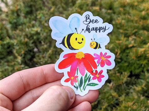 Bee Happy. Bee Sticker. Vinyl Sticker. Pun Stickers. Laptop - Etsy