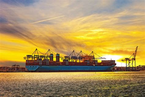 Container Ship at Sunset stock image. Image of shipping - 4859045