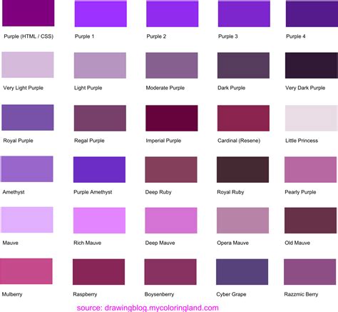 Hues, Shades and Tints of Purple – Common Names, Their RGB and HEX Codes - Drawing Blog