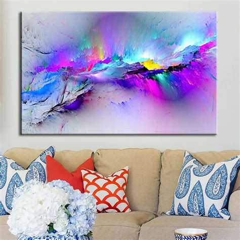 Wall picture Framed Modern multicoloured blue Canvas Wall Abstract Art ...