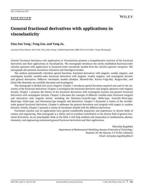 General fractional derivatives with applications in viscoelasticity, by Xiao‐JunYang, FengGao ...