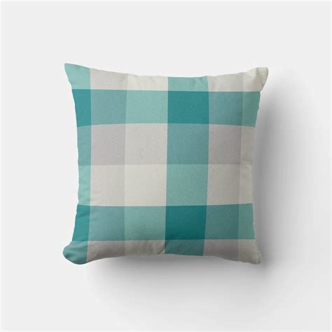 Rustic Plaid Turquoise Gray Beige Throw Pillow | Zazzle