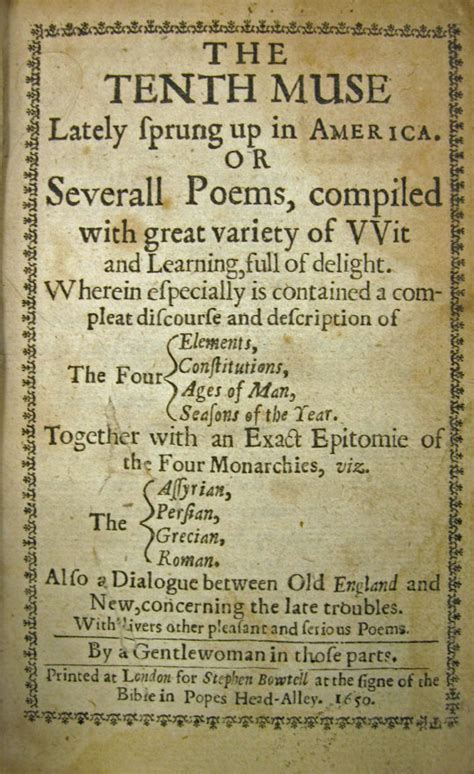 For National Poetry Month: Anne Bradstreet's Tenth Muse - UM Clements Library