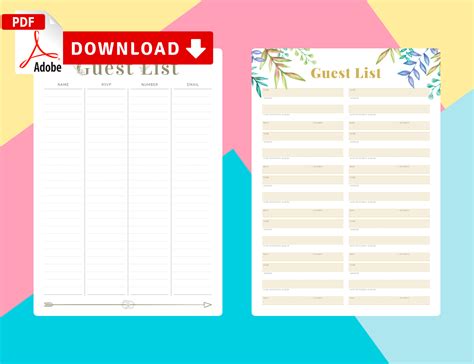 Wedding Guest List Templates - Download PDF