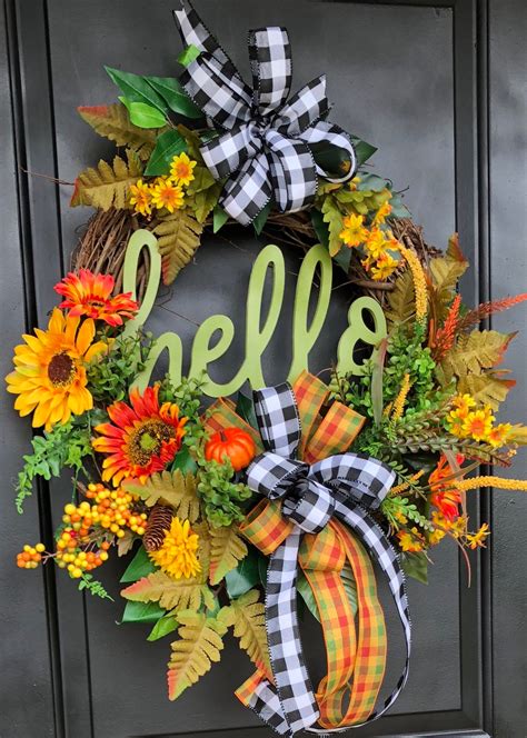 Fall Door Wreath, Sunflower Wreath, Fall Pumpkin Wreath, Hello Wreath ...