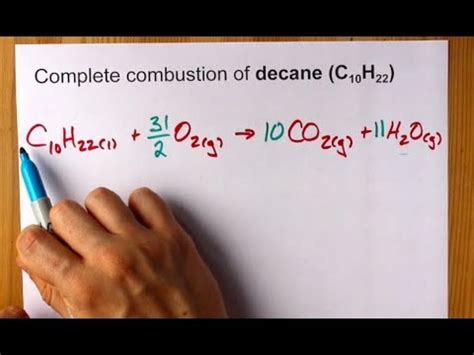 Complete Combustion of Decane (C10H22) Balanced Equation - YouTube