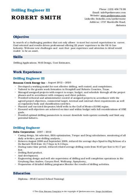 Drilling Engineer Resume Samples | QwikResume