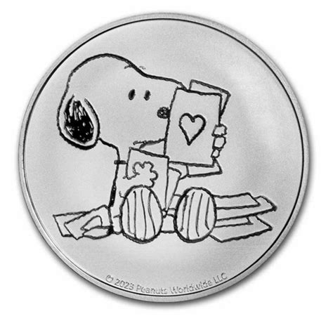 Peanuts Snoopy Valentine's Day Cards 1 oz .999 silver BU in capsule ...