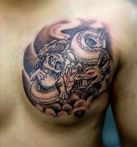 Tiger & Dragon Chest Tattoo