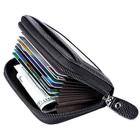 MaxGear - MaxGear Leather Credit Card Holder Credit Card Wallet with Zipper Genuine Leather ...