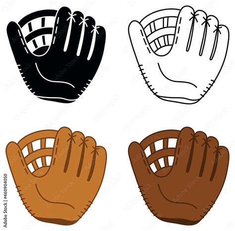 Baseball Glove Clipart Set - Outline, Silhouette and Colored Stock ...