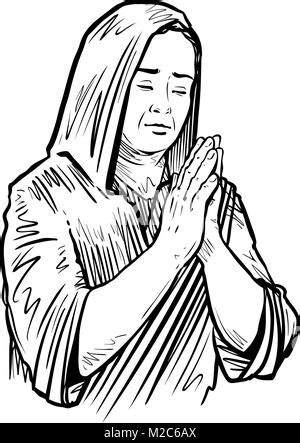 Woman Praying Hands Drawing