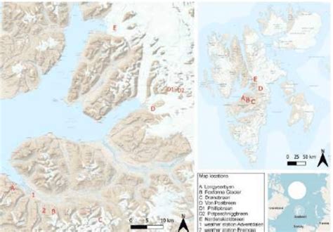 Overview Map of Svalbard. In the right corner, the location of Svalbard ...