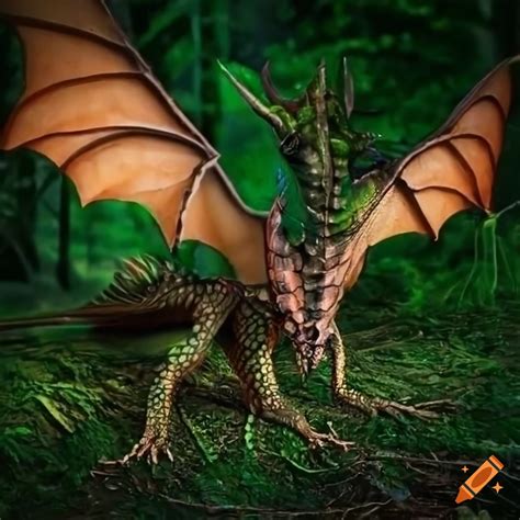 A whimsical forest insect-dragon hybrid creature with a mixture of ...