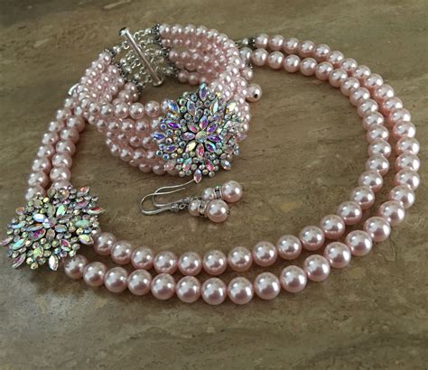 Complete Jewelry Set Blush Pink Pearl Necklace Bracelet | Etsy | Pink pearl necklace, Bridal ...