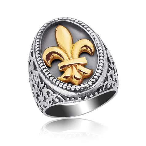 Fleur De Lis Filigree Ring in 18k Yellow Gold & Sterling Silver ...