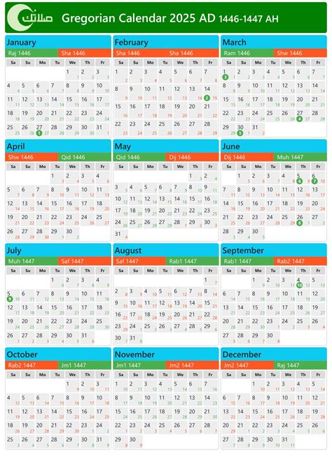 Gregorian Hijri Calendar 2025 (1446-1447) in Iran