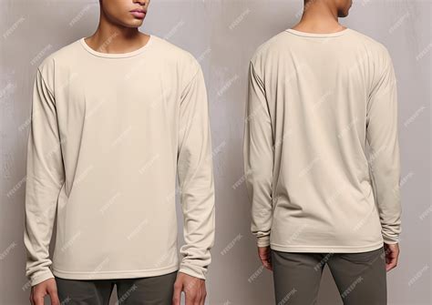 Premium AI Image | Man wearing a beige Tshirt with long sleeves Front and back view