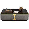 Black Coffee Table with Drawers Tempered Glass Top & Solid Wood Frame-Homary