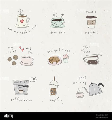 Cute coffee doodle design element vector set Stock Vector Image & Art - Alamy