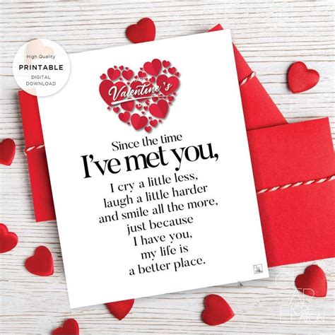 valentine's day card saying i've met you with hearts on the table