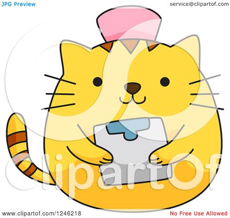 Clipart of a Yellow Kitty Cat Nurse Holding a Clipboard - Royalty Free Vector Illustration by ...