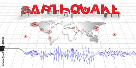 Earthquake effect illustration. movements on the world map. Seismic ...