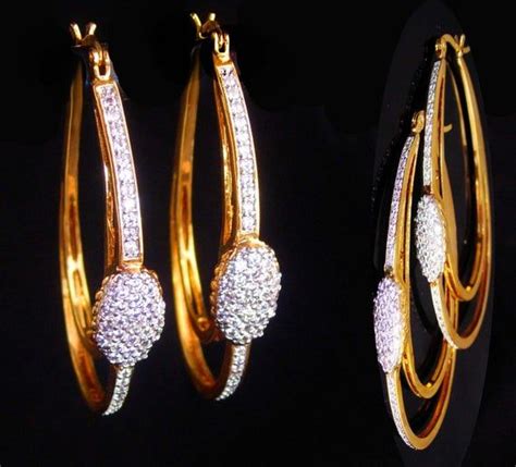 Stunning CZ Earrings High End Seta Jewelry Large Gold Hoops Brilliant Cz's Pierced Earrings ...