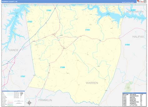 Warren County, NC Zip Code Wall Map Basic Style by MarketMAPS - MapSales